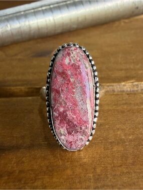 Vintage Style Pink Zoisite Gemstone Ring Size 8 Silver 925 Women Cottagecore